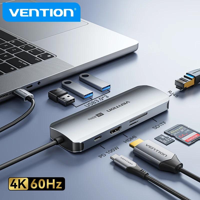 Vention USB C  CŸ-HDMI 4K 60Hz ̴  Ʈ, PD100W ŷ ̼, ƺ  ׼, USB 3.0 й